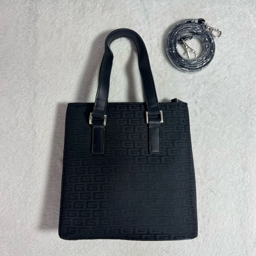 Vintage 90s 2000s Y2K Black Monogram Canvas Purse with Strap - New Deadstock - Picture 3 of 7